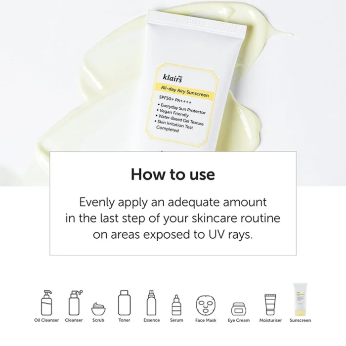 Klairs All day Airy Sunscreen SPF50+PA++++, 50 ml – Image 3