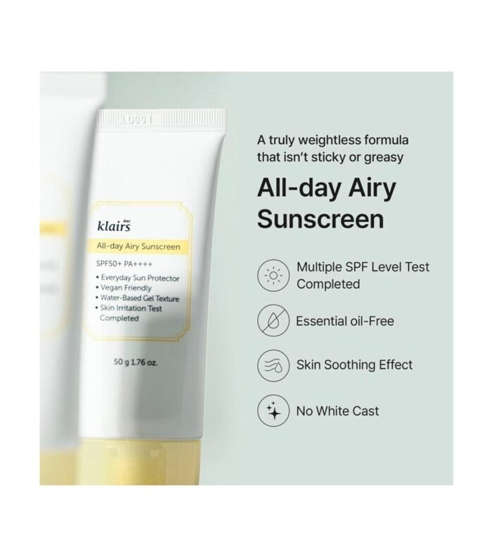 Klairs All day Airy Sunscreen SPF50+PA++++, 50 ml – Image 6