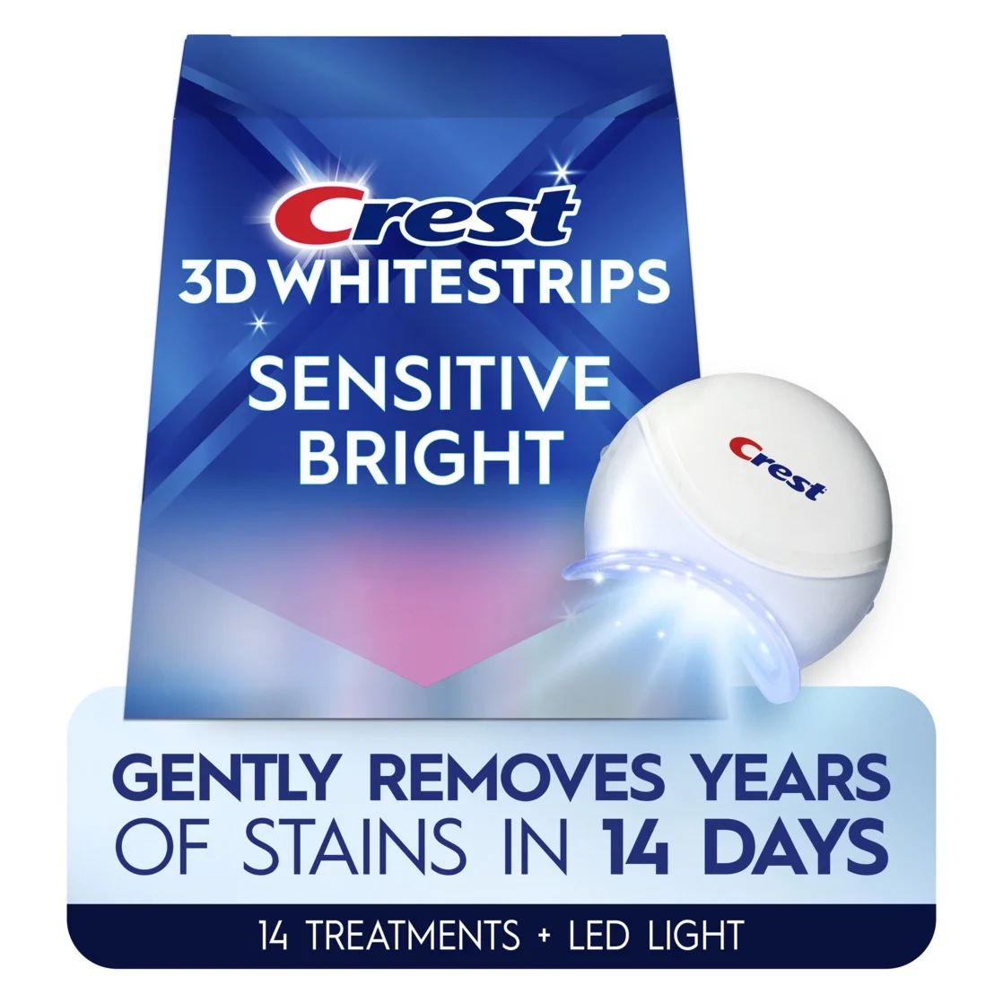 Crest 3DWhitestrips Sensitive bright  + Kit de blanchiment des dents à domicile à lumière LED - 14 traitements