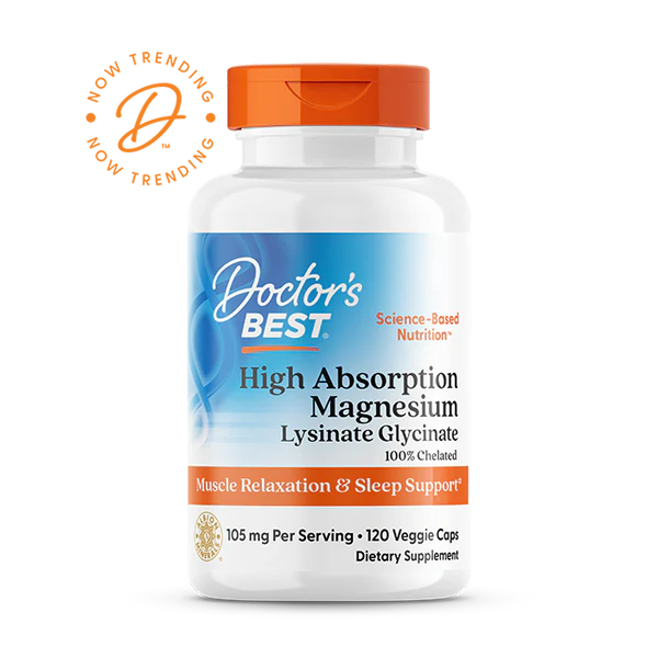 Doctor's Best High Absorption Magnesium, Lysinate Glycinate 120 Veggie Caps