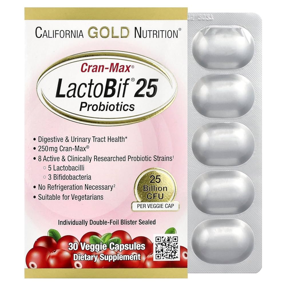 California Gold Nutrition CranMax LactoBif Probiotics, 25 Billion CFU, 30 Veggie Capsules