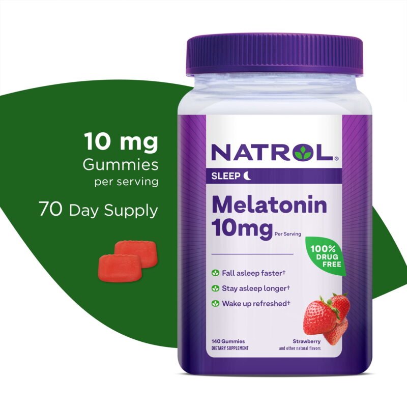 Natrol Melatonin 10mg, Dietary Supplement for Restful Sleep, 140 Strawberry-Flavored Gummies
