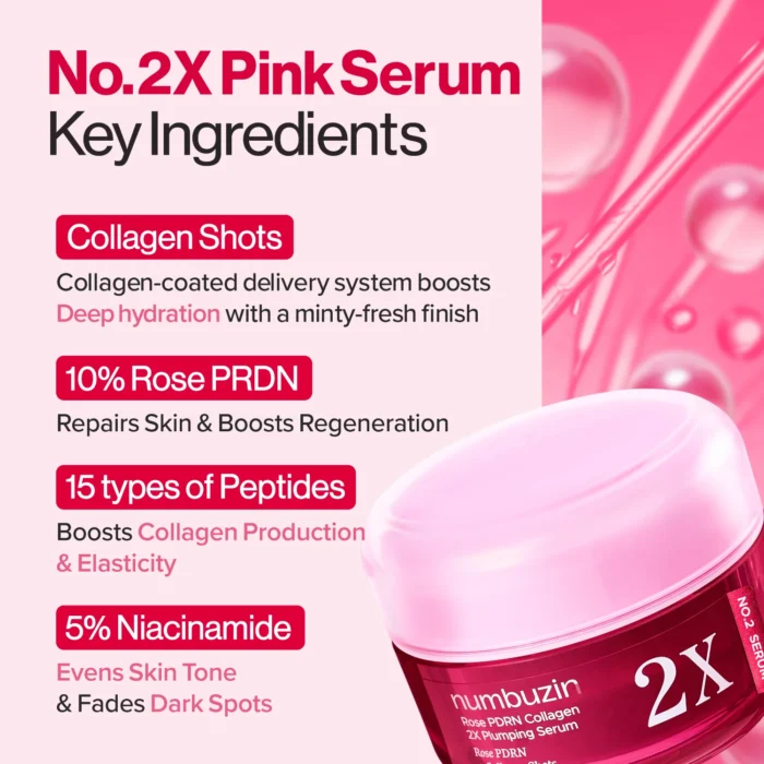 Numbuzin No.2 Rose PDRN Collagen 2X Plumping Serum 30ml – Image 3