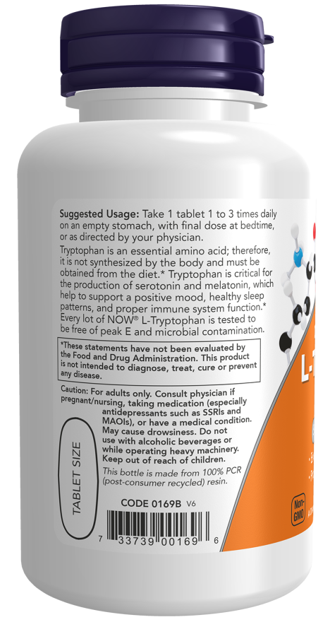 NOW Foods, L-Tryptophan, 1,000 mg, 60 Tablets – Image 3
