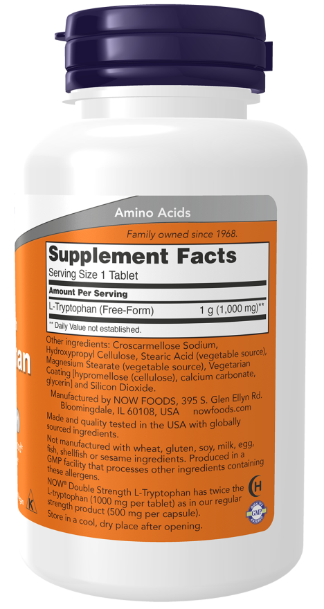 NOW Foods, L-Tryptophan, 1,000 mg, 60 Tablets – Image 2